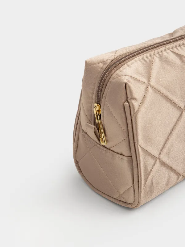 Makeup bag, 21x13 cm, quilted, satin, milky, Quilted silk, image-3