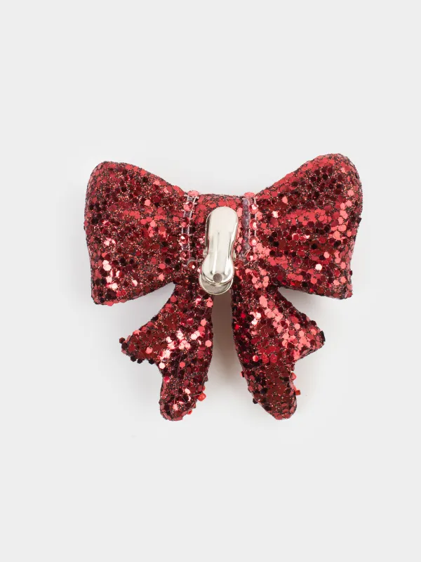 Decorative ornament, 10 cm, clip-on, foam, red, Sequin bow, Figure sparkle, image-3