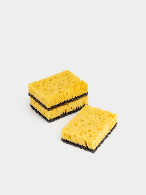 Dish washing sponge, 10x7 cm, 3 pcs, foam rubber / abrasive, black and yellow, Black clean, image-0