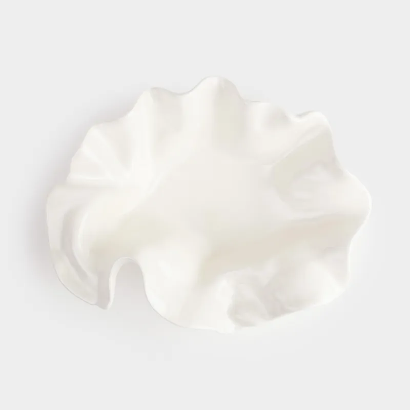 Decorative dish, 19x6 cm, ceramic, milky, Crumpled effect, Crumple, image-2