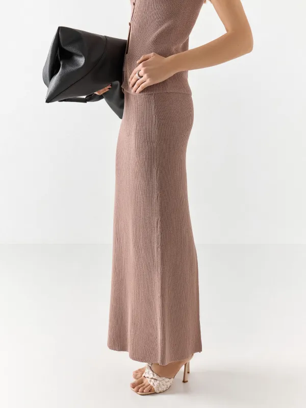 Women's skirt, maxi, size XS, split, cotton / nylon, sand, Catherine, image-3