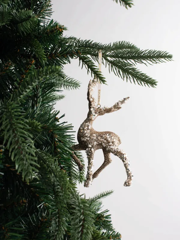 Christmas tree toy, 15 cm, foam/plastic, golden, Deer, Figure sparkle, image-4