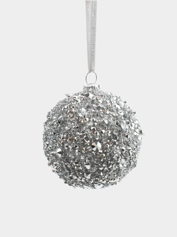 Christmas tree toy, 8 cm, foam/plastic, silver, Ball with rhinestones, Ball sparkle, image-0
