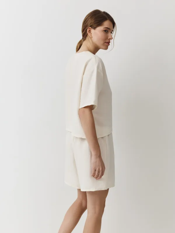 Women's shorts, homewear, size L, polyester, milky, Marlla, image-2