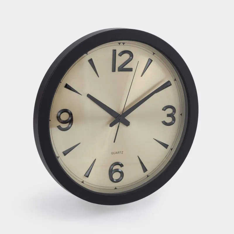 Wall clock, 40 cm, plastic/ glass, round, golden black, Dial, image-1