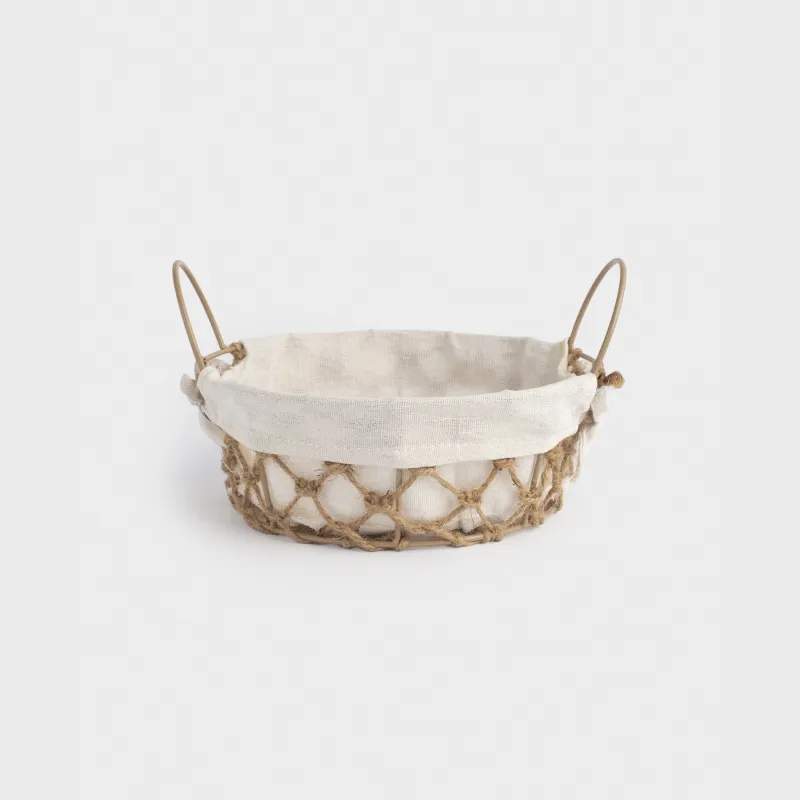 Bread basket, 22 cm, polyester/metal/jute, round, beige, Jute