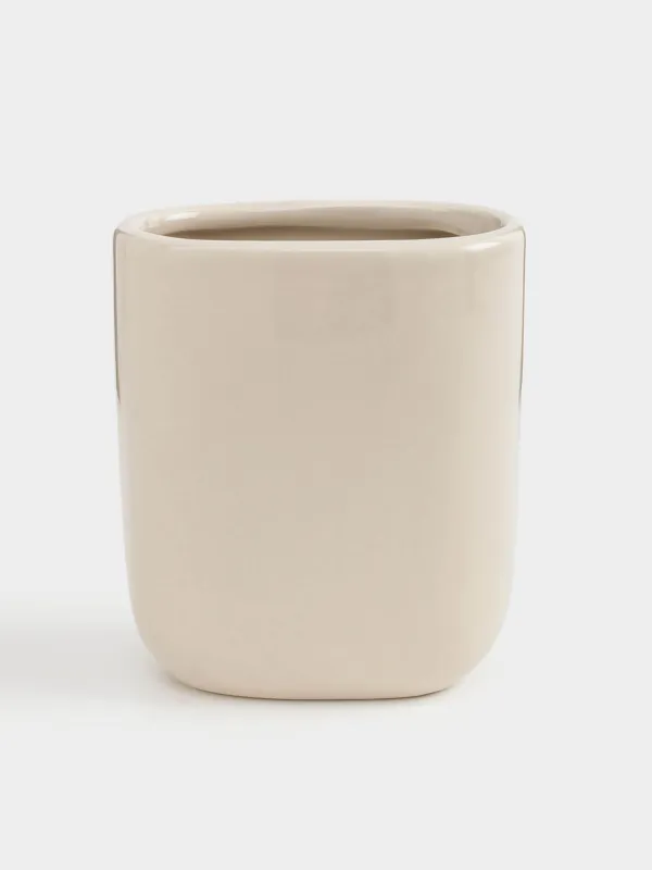 Toothbrush cup, 10 cm, ceramic, beige, Nira, image-0