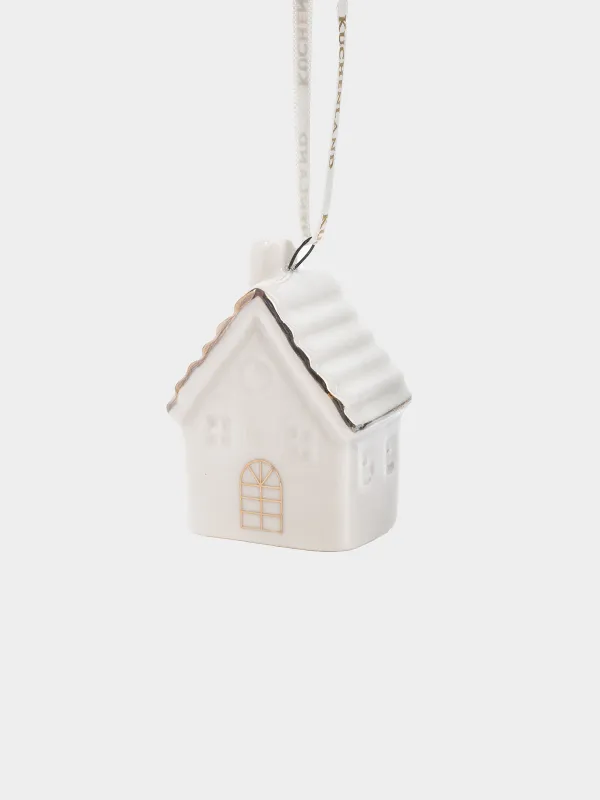 Christmas tree toy, 6 cm, porcelain P, white and gold, House, Figure christmas, image-0