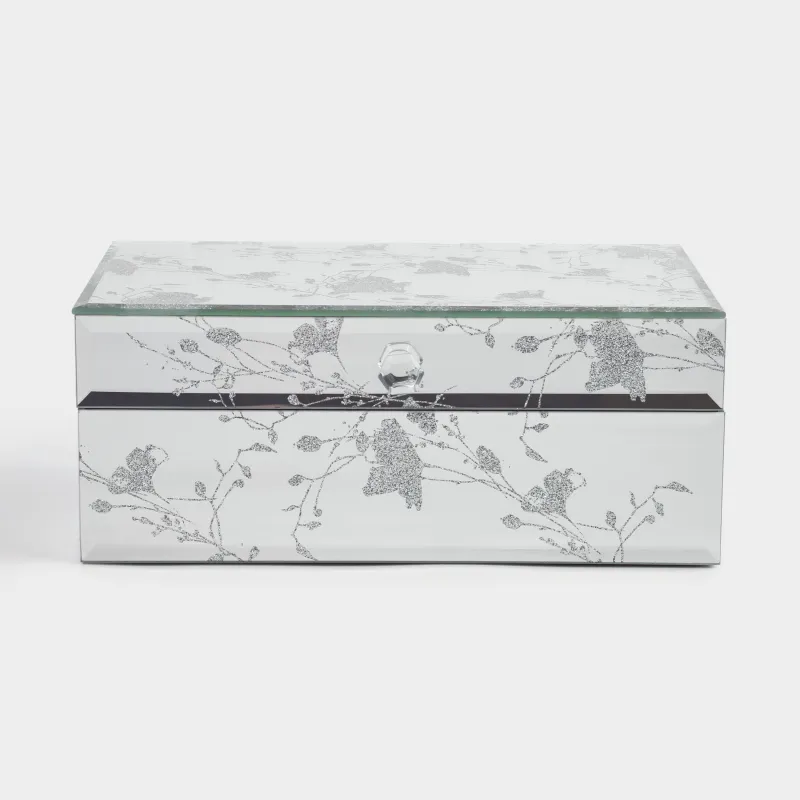 Jewelry box, 21x13 cm, glass, Mirror, Branches, Glossy, image-1