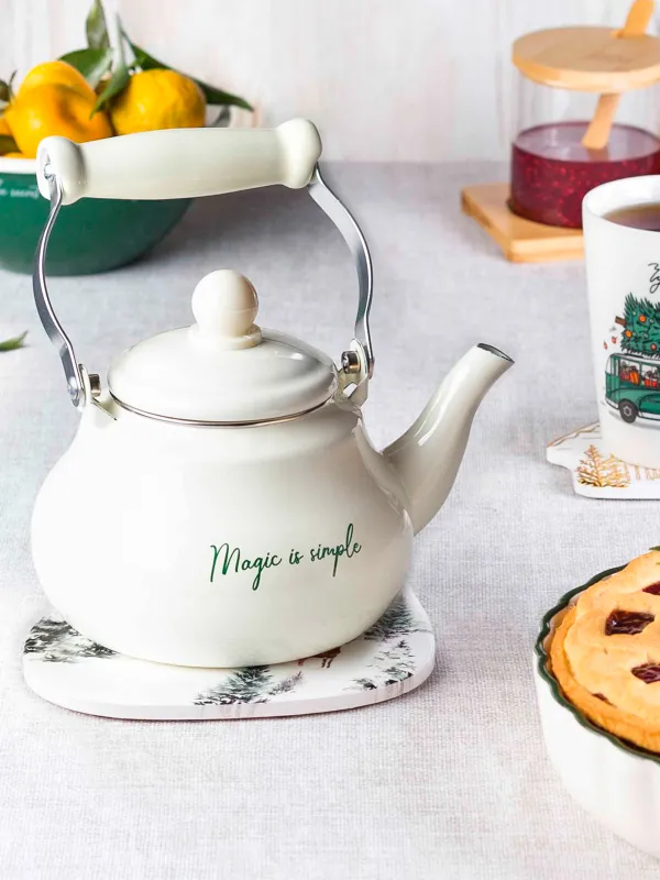 Teapot, 800 ml, enamel steel, milky, Enamel, image-6