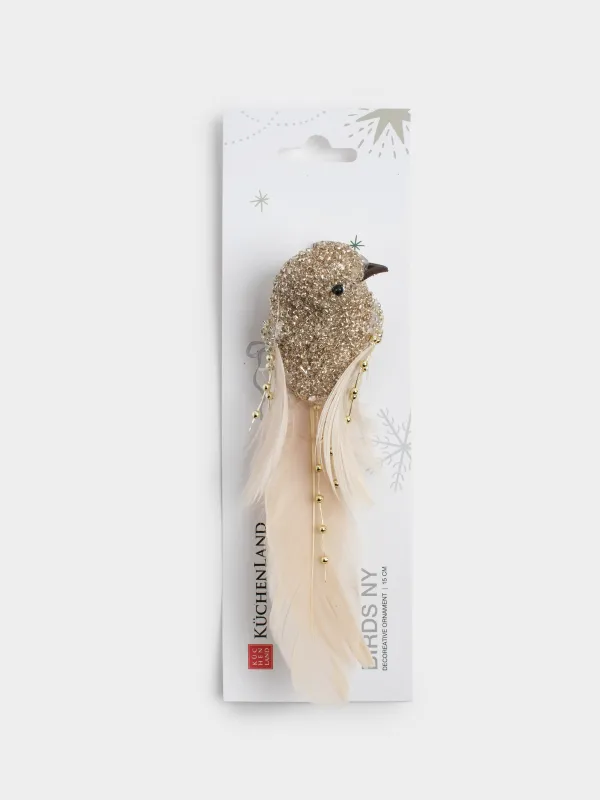 Decorative ornament, 19 cm, clip - on, foam/feather, Champagne, Bird, Birds NY, image-4