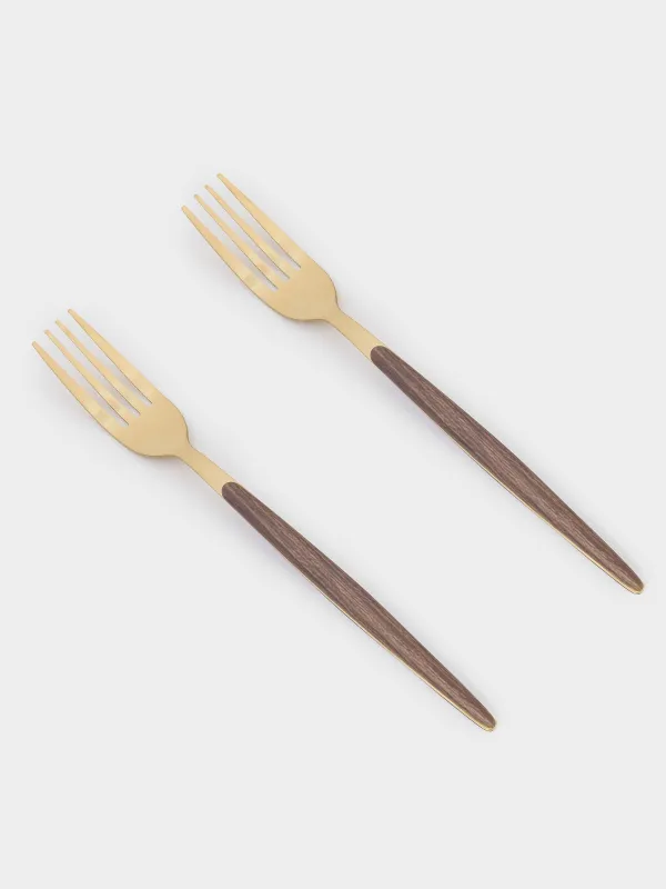 Dining fork, 2 pcs, steel / plastic, gold, matt, Oslo gold, image-0