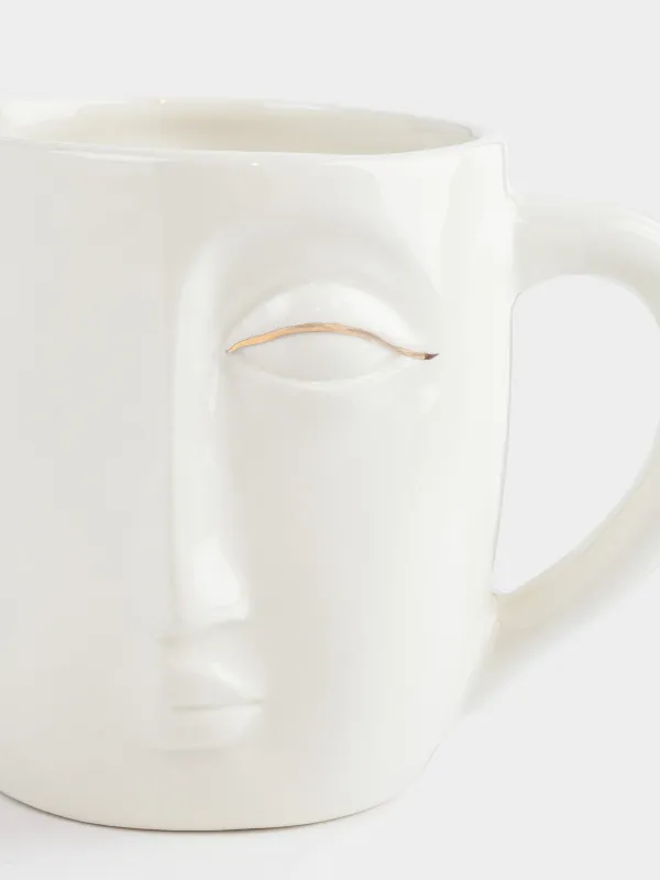 Mug, 450 ml, ceramic, white and gold, Face, Face, image-1