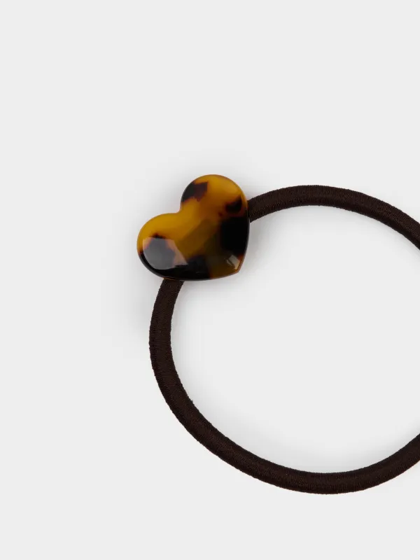 Hair tie, 6 cm, acrylic, brown, Heart, Glam, image-1