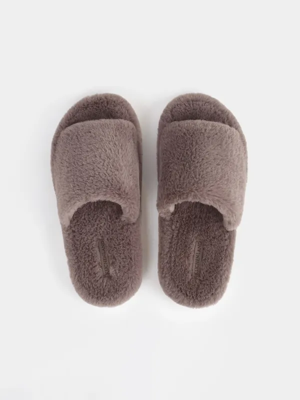 Women's slippers, homewear, size 36-37, artificial fur, brown, Bushy, image-1
