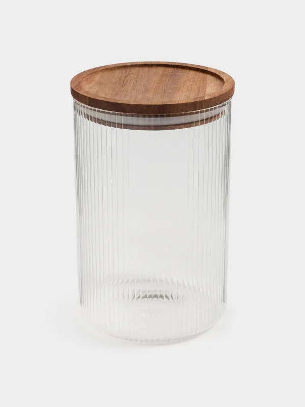 Can for bulk products, 1,2 l, glass B / wood, Ravi wood, image-1