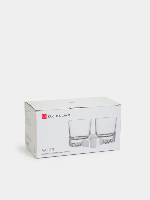 Drink set, 2 persons, 6 items, glasses / cubes, glass R / marble, Valor, image-5