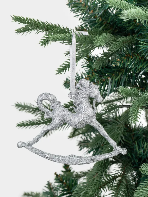 Christmas tree toy, 9 cm, plastic, with glitter, silver, Horse, Figure sparkle, image-2