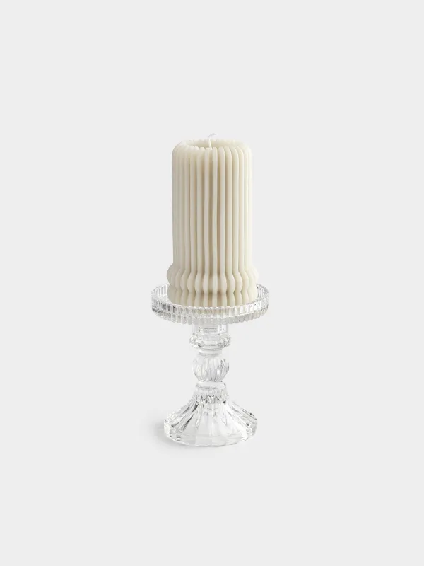 Candle holder, 12 cm, for cylindrical / thin candles, on a leg, collapsible, glass, Ribby, image-6