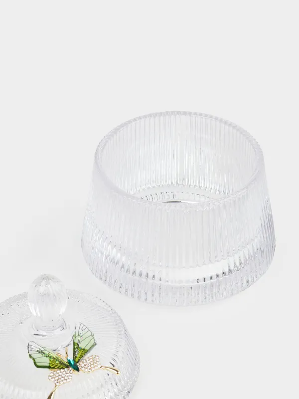 Storage container, 11x13 cm, 250 ml, glass R / rhinestones, Butterfly, Butterfly, image-2