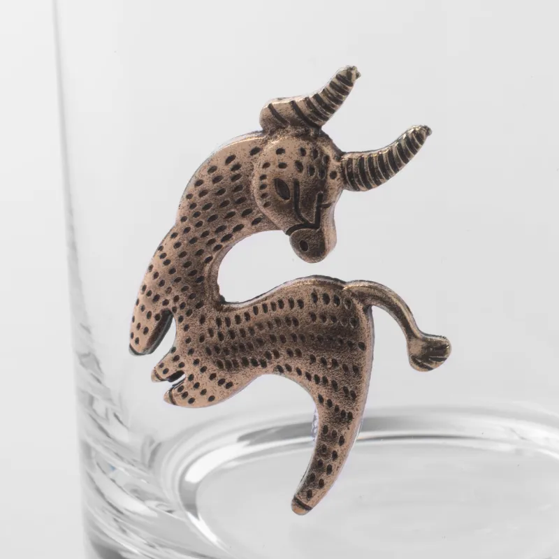 Whiskey glass, 10 cm, 340 ml, glass / metal, golden, Taurus, Zodiac, image-2