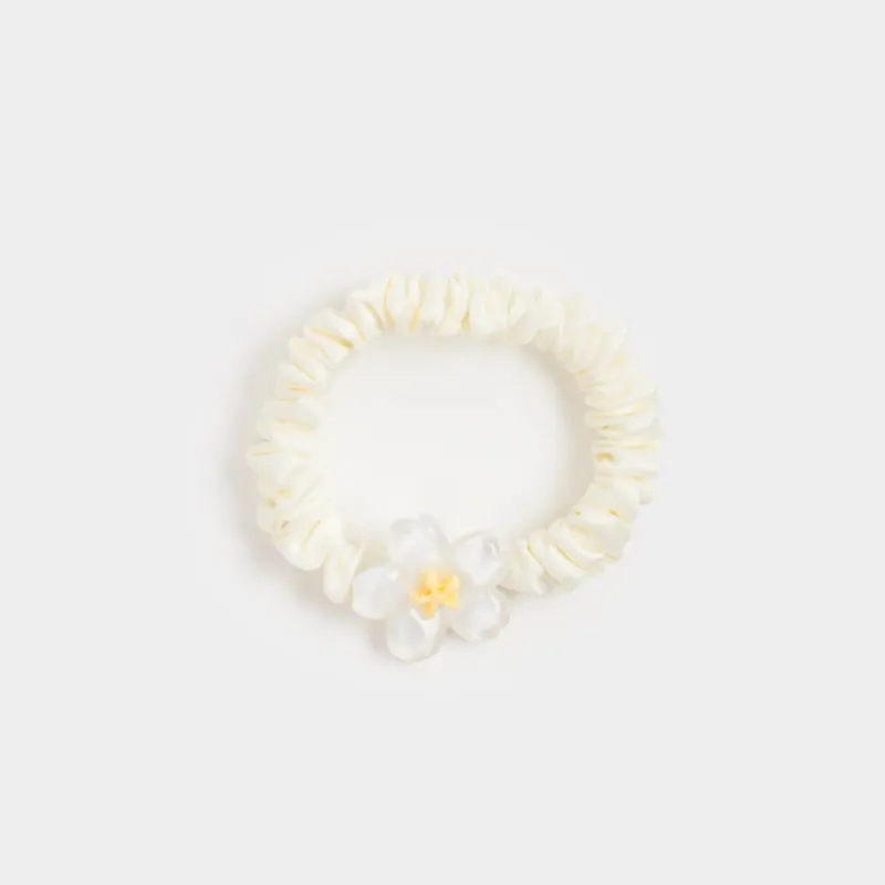 Elastic band for hair, 8 cm, satin/plastic, Milk, Flower, Silk