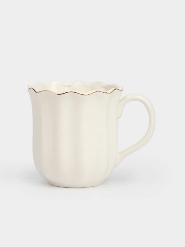 Mug, 400 ml, porcelain P, with golden edging, Wavy edge, Crumple gold, image-0