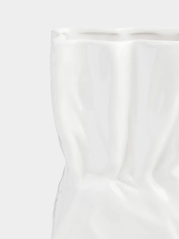 Flower vase, 24 cm, ceramic, white, Crease, Crumple, image-3
