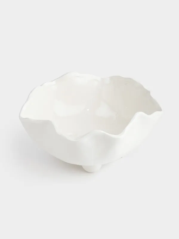 Fruit bowl, 25x13 cm, on legs, ceramic, milky, pearl, Crumpled effect, Crumple polar, image-1