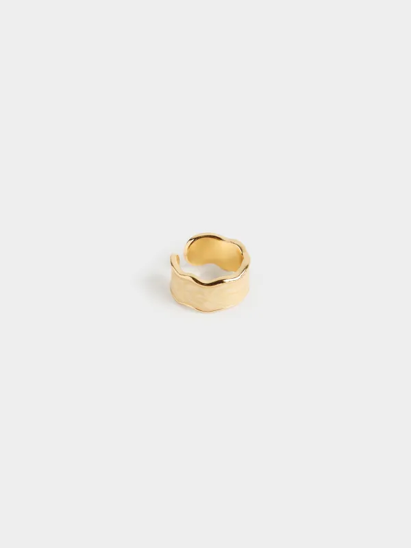 Ring, size S-M, single size, metal, golden beige, Jewelry, image-1