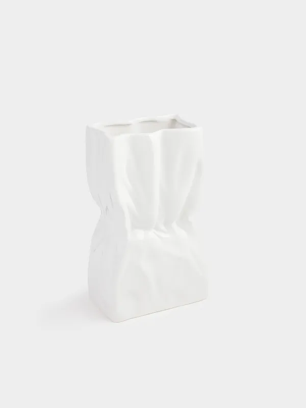 Flower vase, 24 cm, ceramic, white, Crease, Crumple, image-1