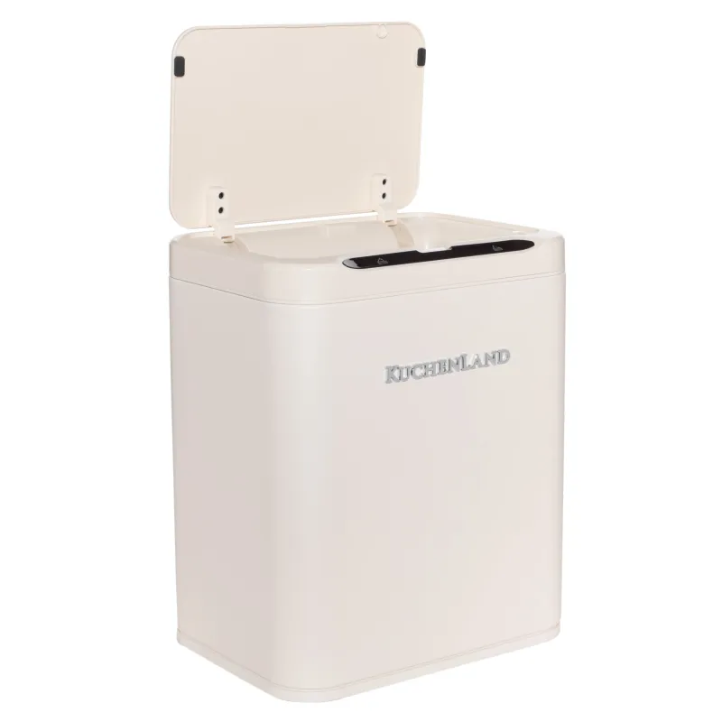 Trash can, 13 l, touch-sensitive, steel/plastic, rectangular, beige, Vintage kitchen, image-2