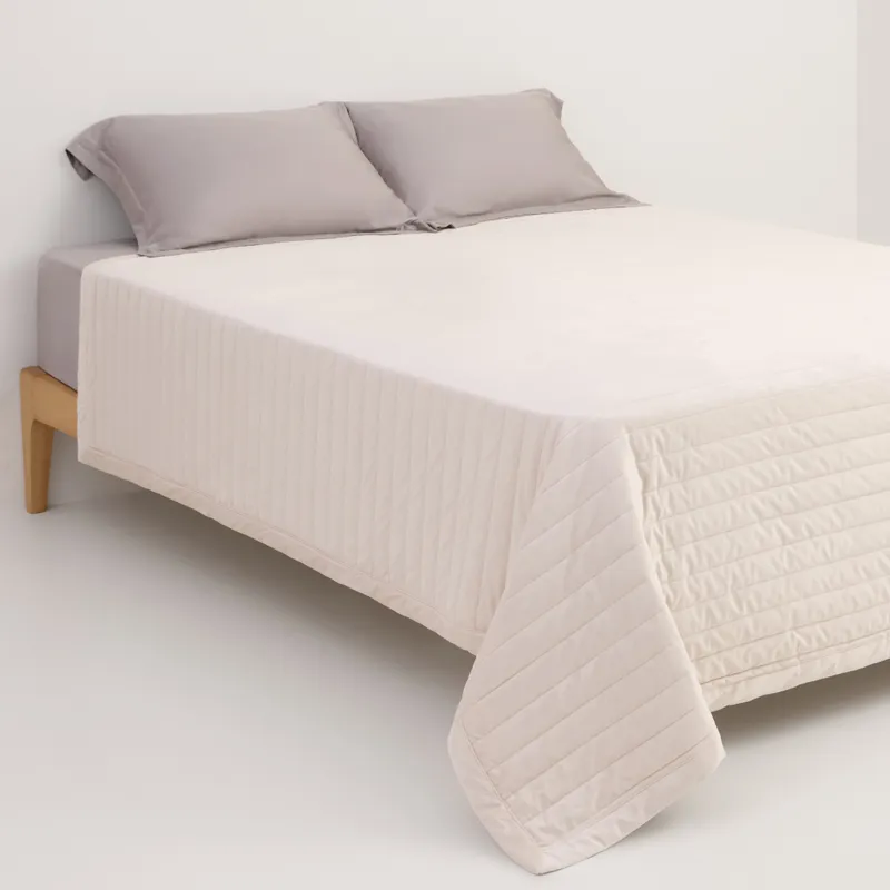 Bedspread, 220x240 cm, quilted, velvet/microfiber, beige, Stripes, Stitch velvet