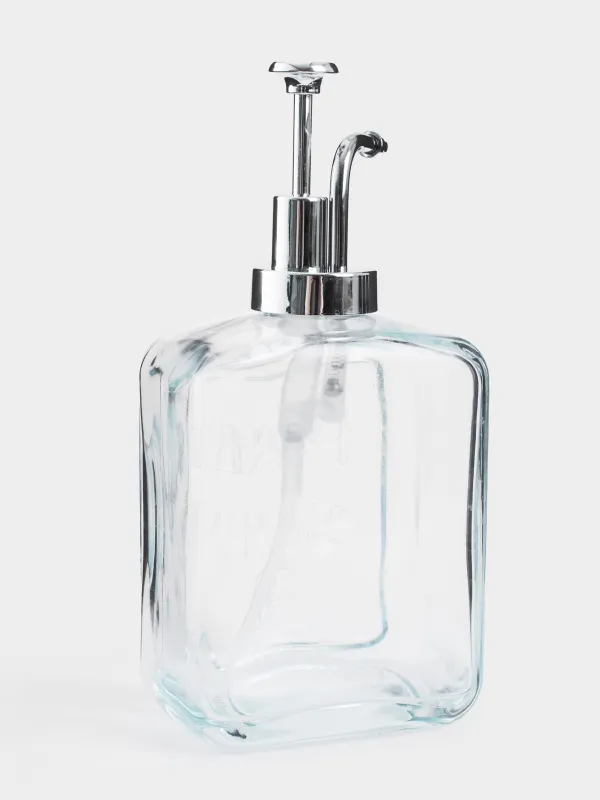 Liquid soap dispenser, 550 ml, glass / plastic, silver, Pure soap, Clear title, image-2
