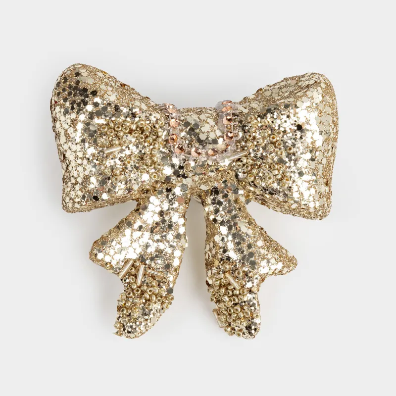 Decorative ornament, 10 cm, clip-on, foam, champagne, Sequin bow, Figure sparkle