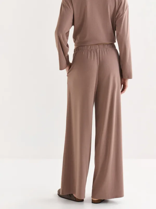 Women's trousers, homewear, size L, cotton / viscose/spandex, beige melange, Wiana, image-4