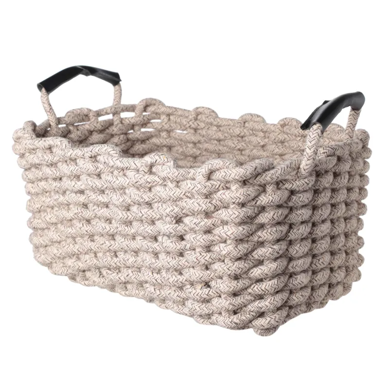 Storage basket, 35x25x15 cm, cotton/polyester, rectangular, beige-gray, Cozy striped, image-1