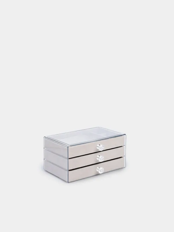 Jewelry box, 22x13 cm, plastic / velvet, grey, Affluence, image-3