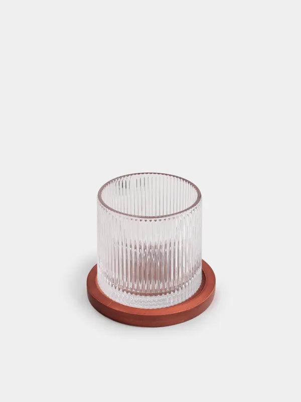 Drinking glass, 9 cm, 260 ml, on a stand, glass R / wood, Ribby, image-1