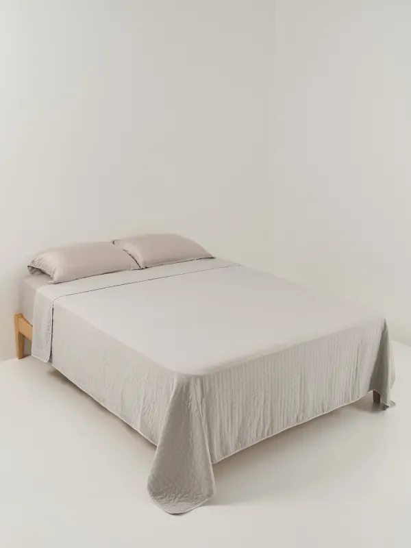 Bedspread, 220x240 cm, quilted, microfiber, grey, Stripes, Stitch, image-1