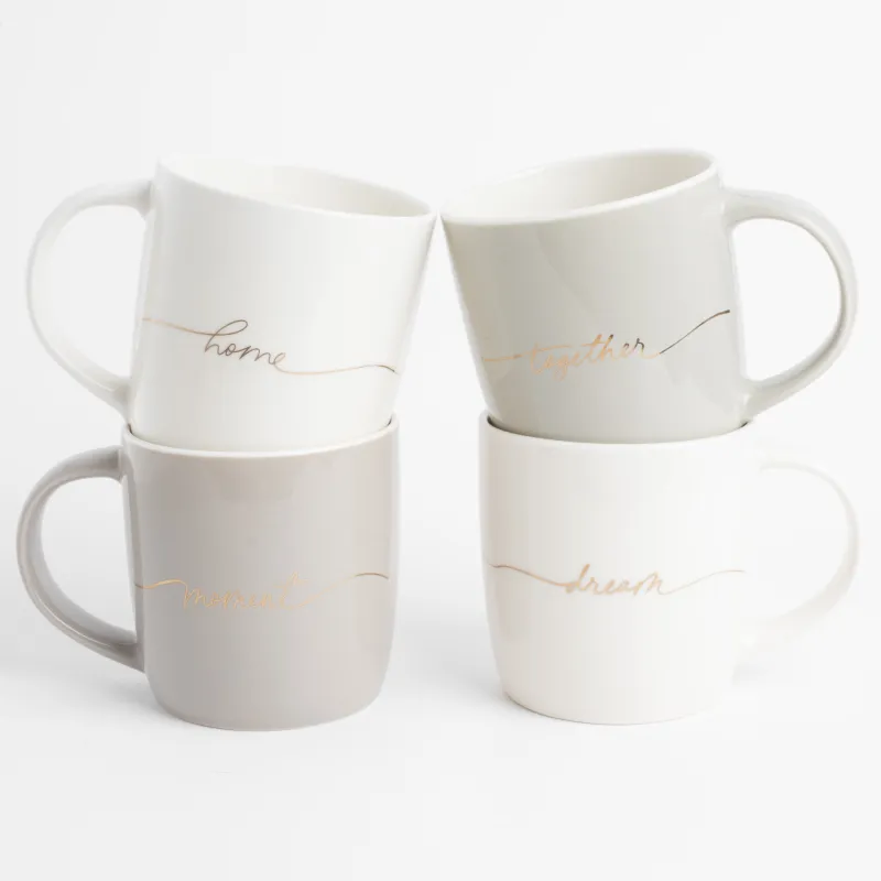 Mug, 330 ml, 4 pcs, porcelain N, beige/gray, Mix, Scroll
