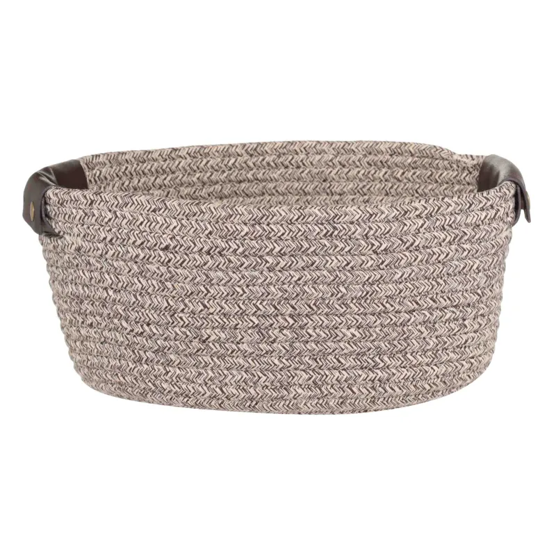 Storage basket, 29x21x14 cm, with handles, cotton / polyester, oval, Brown, Twine, image-1
