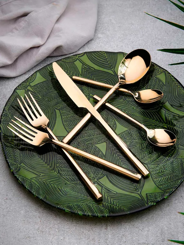 Silverware, 6 pers, 24 pr, steel, gold, Dublin, image-8