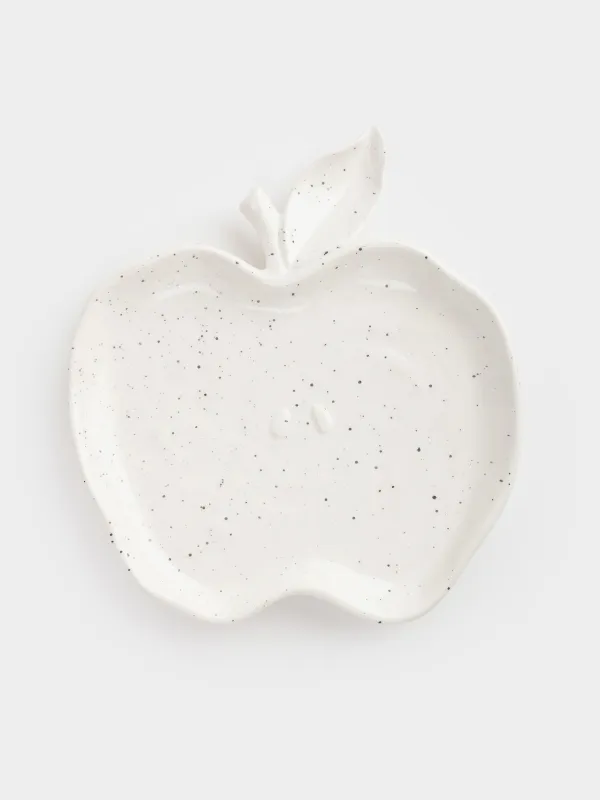 Dish, 19x17 cm, ceramic, white, speckled, Apple, Relief, image-2