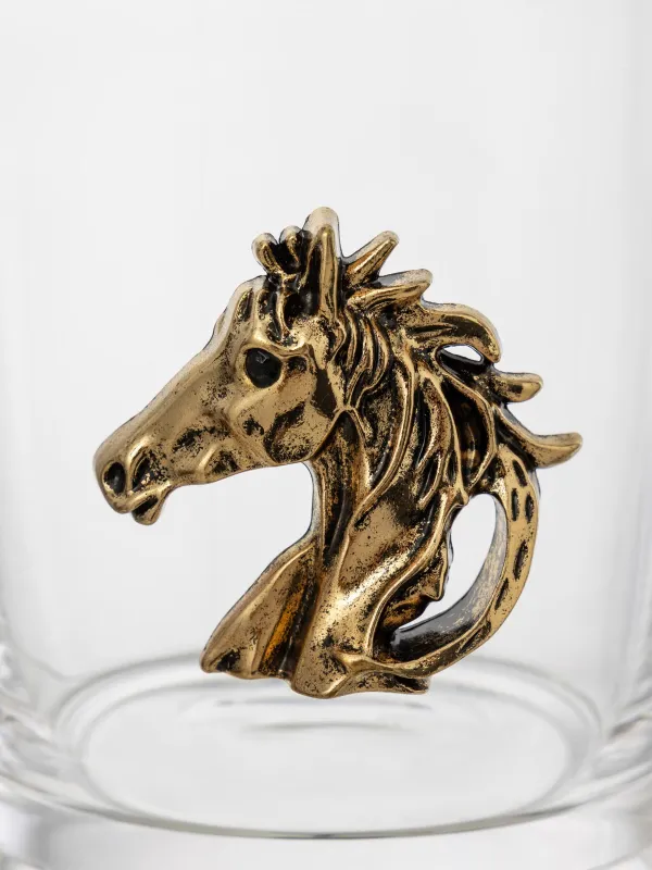 Drinking glass, 10 cm, 340 ml, glass/metal, Golden horse Lux elements, image-2