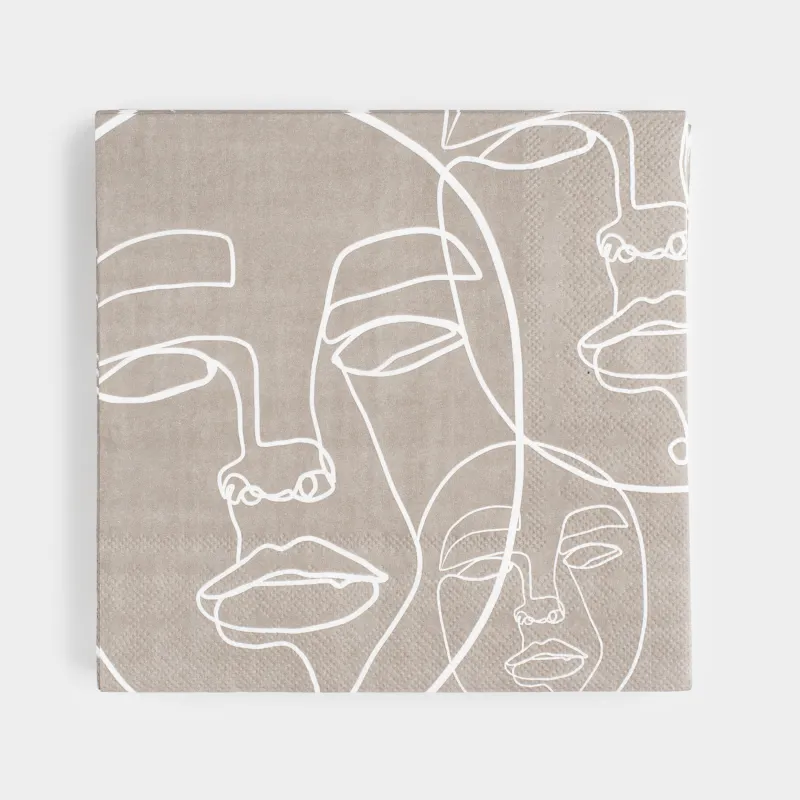 Paper napkins, 33x33 cm, 20 pcs, square, grey, Faces, Face