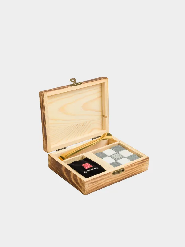 Set of cubes for cooling drinks, 12 pr, with tongs, in a box, marble / steel, Marble, image-0