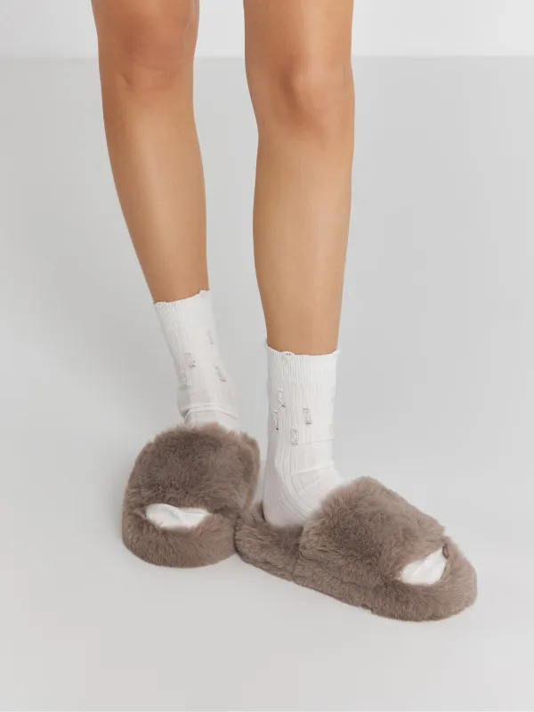 Women's slippers, home, size 36-37, artificial fur, brown, Bushy, image-5