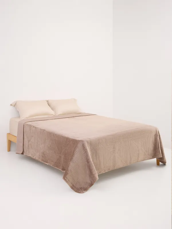 Bedspread, 220x240 cm, quilted, velvet/microfiber, brown, Rhombuses, Stitch velvet, image-2
