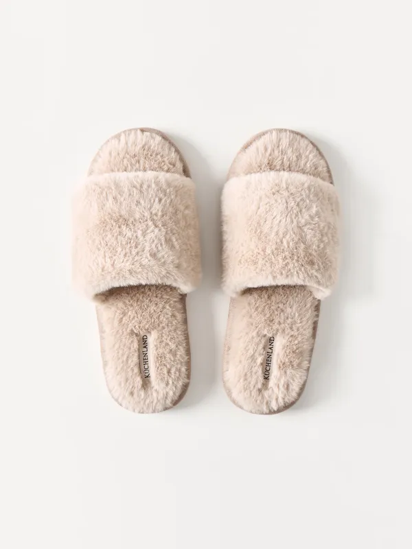 Women's slippers, homewear, size 36-37, faux fur, beige, Bushy, image-1